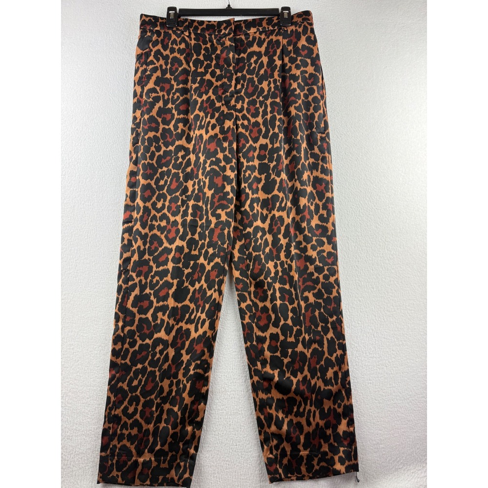 J.Crew Womens Leopard Print Satin Pull On Straight Leg Trousers Pants Brown 10
